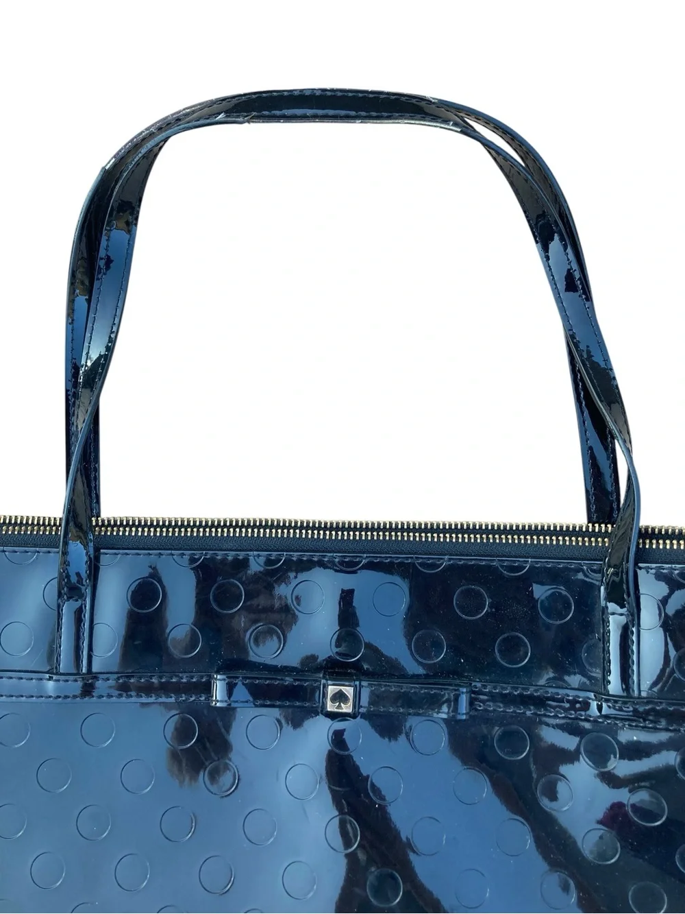 Kate Spade Black Patent Leather Tote Bag Textured Dot Pattern Large Work Bag